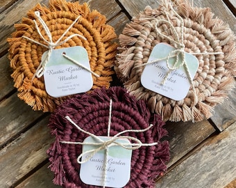 Macrame Coaster Set: Boho Braided Cotton Trivets