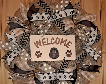 Cavalier King Charles Dog Themed Burlap Mesh Wreath