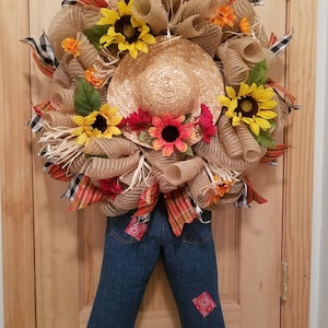 Fall Scarecrow Wreath, Straw hat Wreath