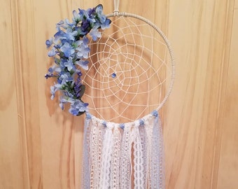 Blue Bohemian Style Dream Catcher with Blue Floral with Ribbon