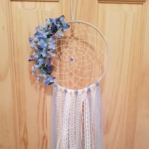 Blue Bohemian Style Dream Catcher with Blue Floral with Ribbon image 1