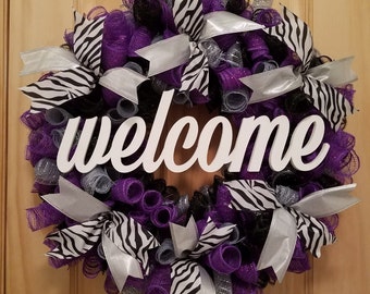 Welcome Zebra Striped Wreath