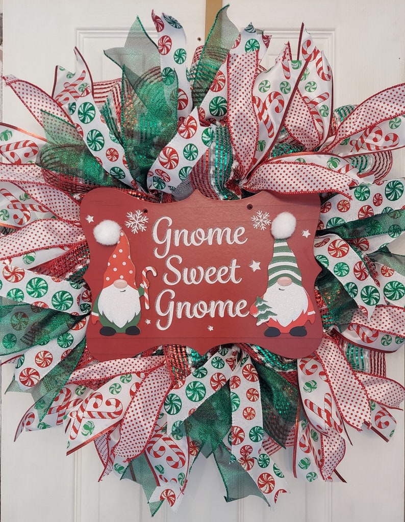 Gnome Sweet Gnome Christmas Holiday Wreath image 1