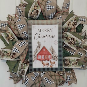 Merry Christmas Wreath Rustic, Deer, Farm Holiday Wreath image 1