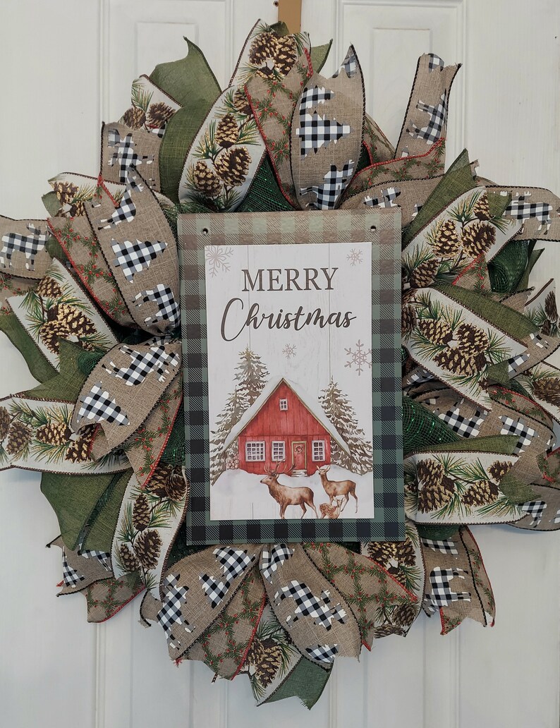 Merry Christmas Wreath Rustic, Deer, Farm Holiday Wreath image 1