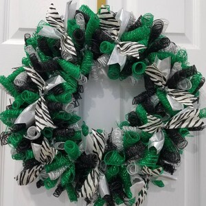 Zebra Striped Deco Mesh Wreath, Door Wreath, Wall Wreath Green