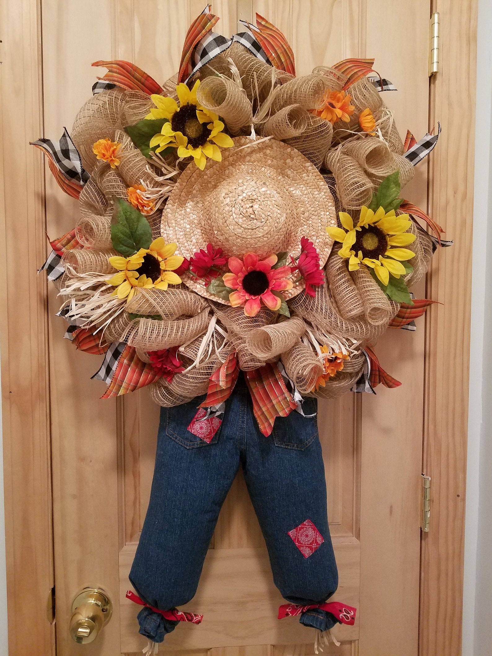 Fall Scarecrow Wreath, Straw Hat Wreath Etsy