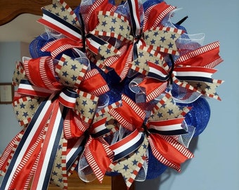 July 4th, Memorial Day, Patriotic, Red White and Blue Wreath