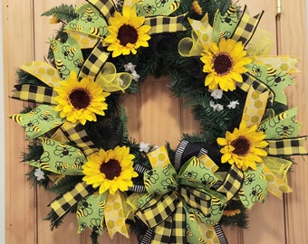 Sunflower Summer Bee Wreath