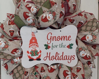 Gnome for the Holidays, Gnome Ribbon, Gnome Wreath, Christmas Gnome