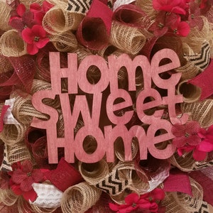 Burgundy Home Sweet Home Welcome Floral Wreath image 2