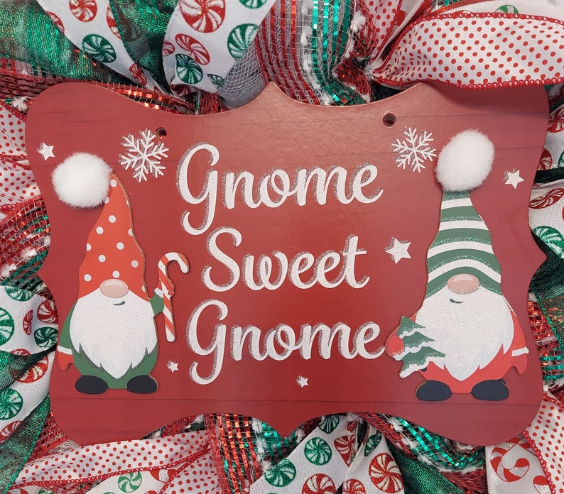 Gnome Sweet Gnome Christmas Holiday Wreath image 2