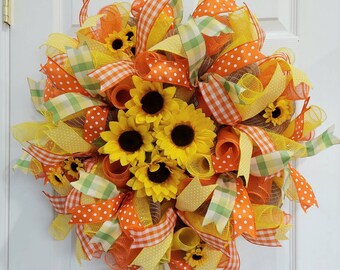 Spring Bright Sunflower Wreath Yellow and Orange