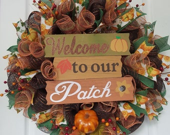Welcome to Our Patch Fall Wreath, Autumn Wreath, Pumpkin Wreath