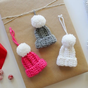 Pompom Beanie Christmas Ornaments, Cute Ornaments, Christmas Tree Crocheted Ornaments, Pom Pom Hat Miniatures, Christmas Decor