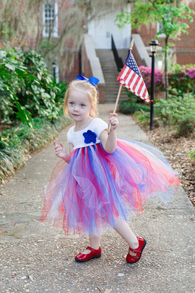 Patriotic Girls Summer Dress Labor Day Kids Crochet Dress Crochet Tutu Top Tulle Dress American Flag Baby Princess Dress