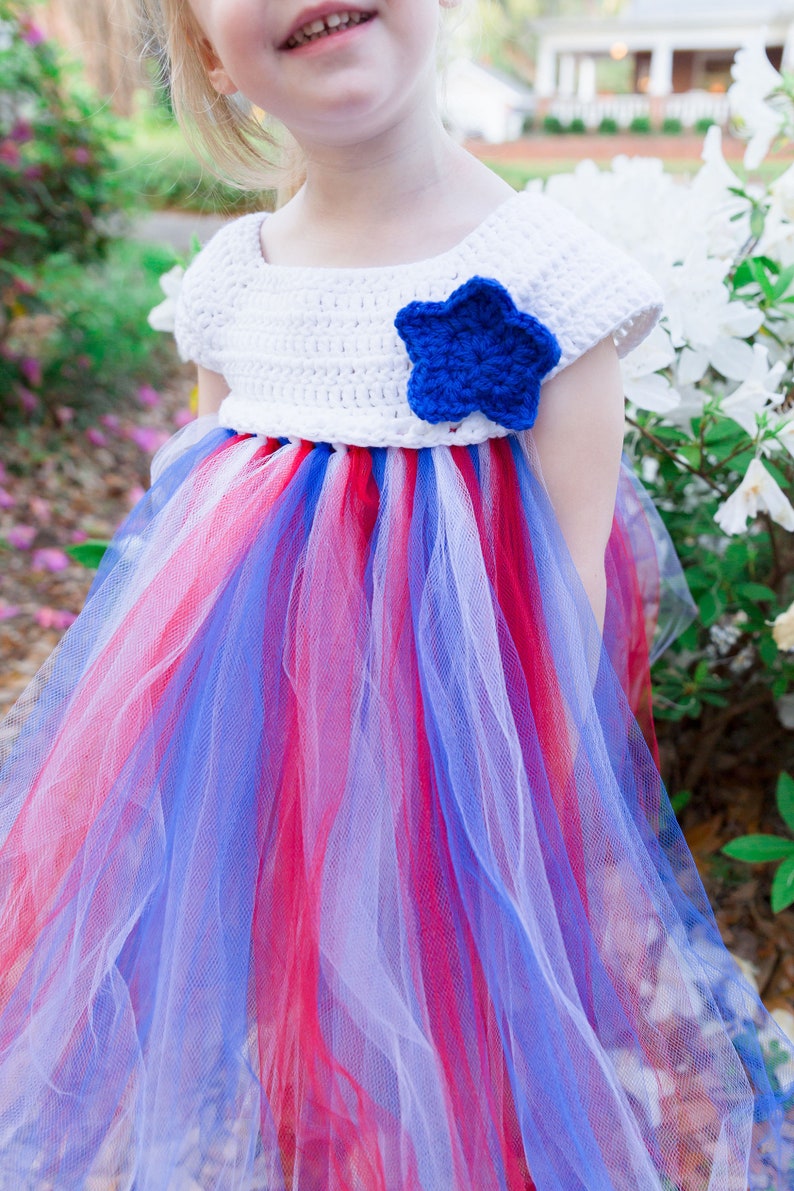 Patriotic Girls Summer Dress Labor Day Kids Crochet Dress Crochet Tutu Top Tulle Dress American Flag Baby Princess Dress