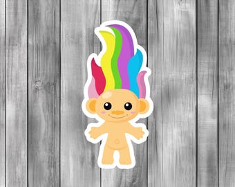 Rainbow 90s Troll Die Cut Sticker: Laminated Vinyl, Laptop, Tumbler