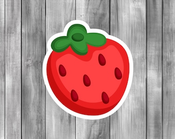 Cartoon Strawberry Sticker - Glossy or Holographic Vinyl