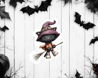 Witch Cat Sticker: Cozy Halloween Vinyl Decal