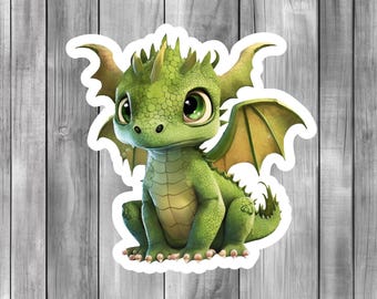 Green Dragon Vinyl Sticker: Fantasy Art, Laptop, Tumbler, Notebook