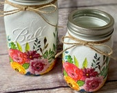Decoupage mason jars Decoupage home decor decoupage glass jars Mother s Day gifts gifts for her floral printed home decor spring decor