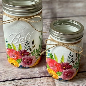 Decoupage mason jars/ Decoupage home decor/ decoupage glass jars/ Mother’s Day gifts/gifts for her/ floral printed home decor/spring flowers