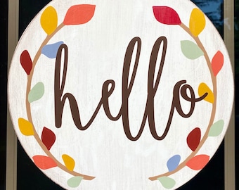 Fall wooden door hanger/hello door sign/Fall door hanger/wooden door wreath/hello fall/happy fall y’all/fall porch/colorful fall leaves