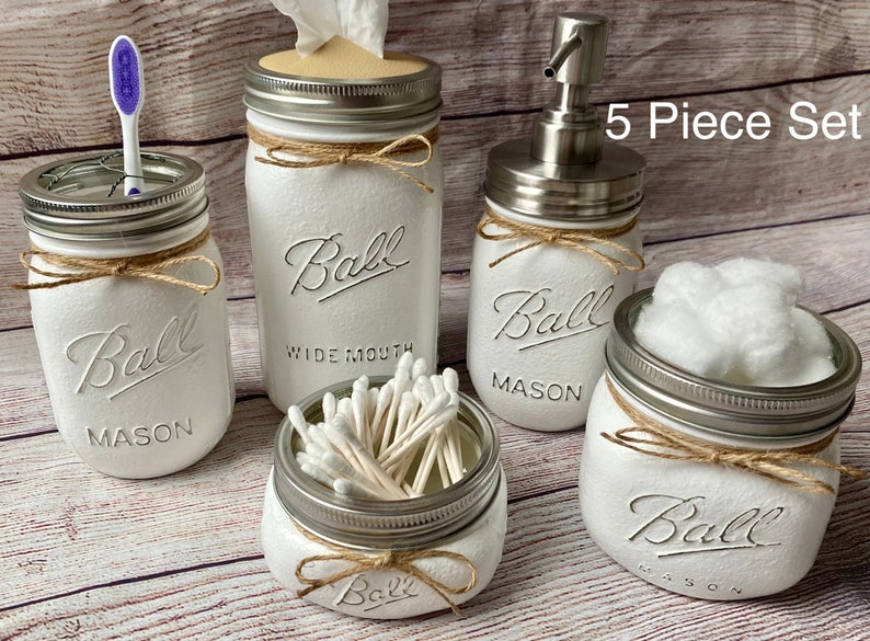 Mason Jar Bathroom Set/bathroom Mason Jars/mason Jar Etsy