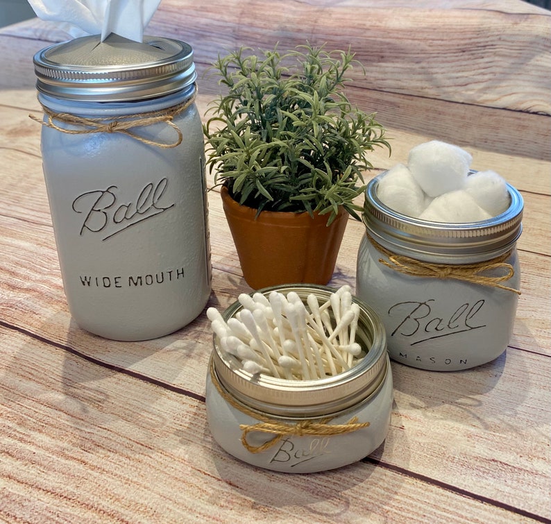 Mason Jar Cotton Ball Holder//mason Jar Bathroom Accessories// Etsy