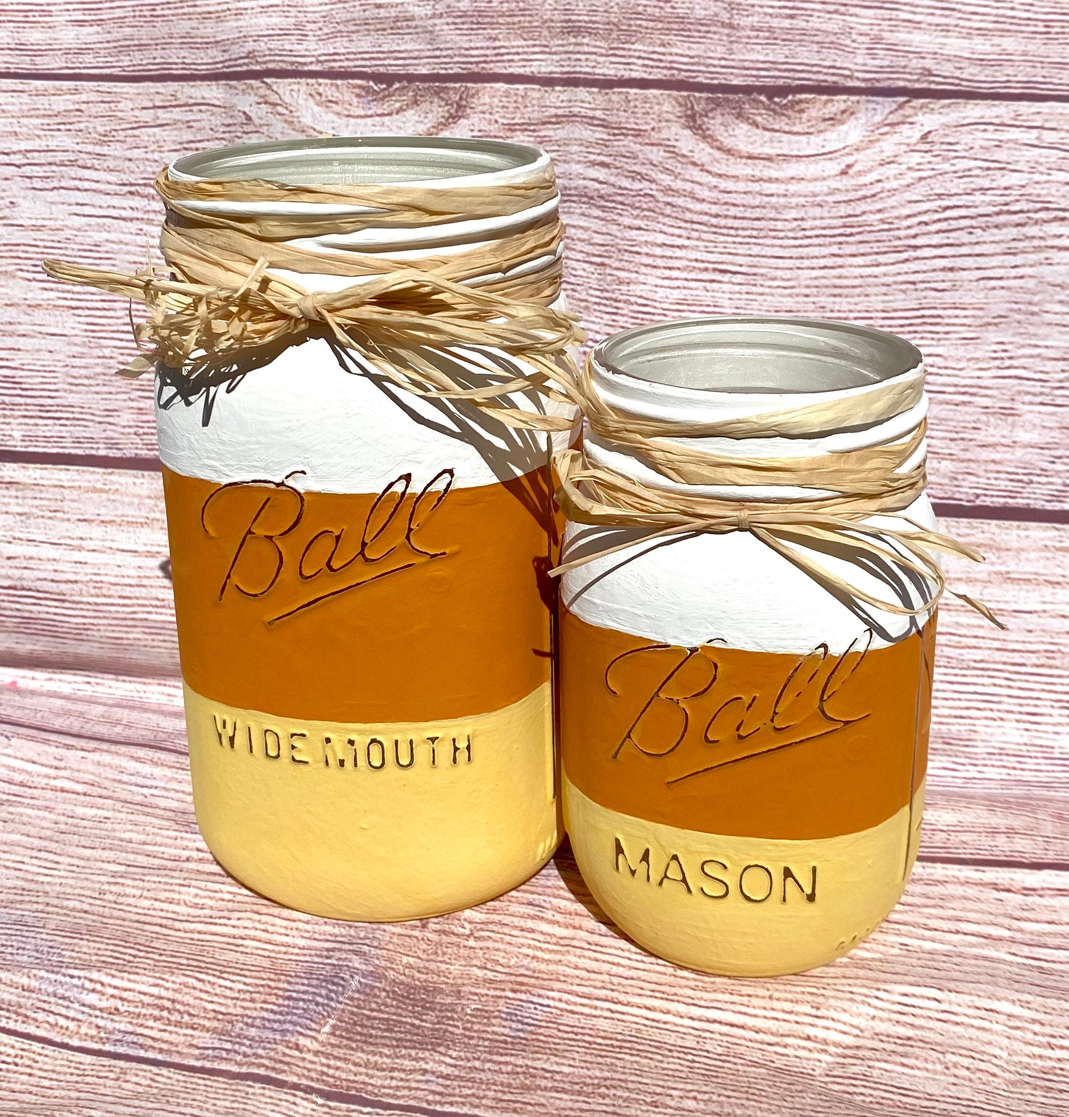 Candy Corn Mason Jars/Halloween Decor/Fall Decor/Autumn Decor/Painted Jar Decor/Trick-Or-Treat/Rustic Fall Decor/Candy Home Decor