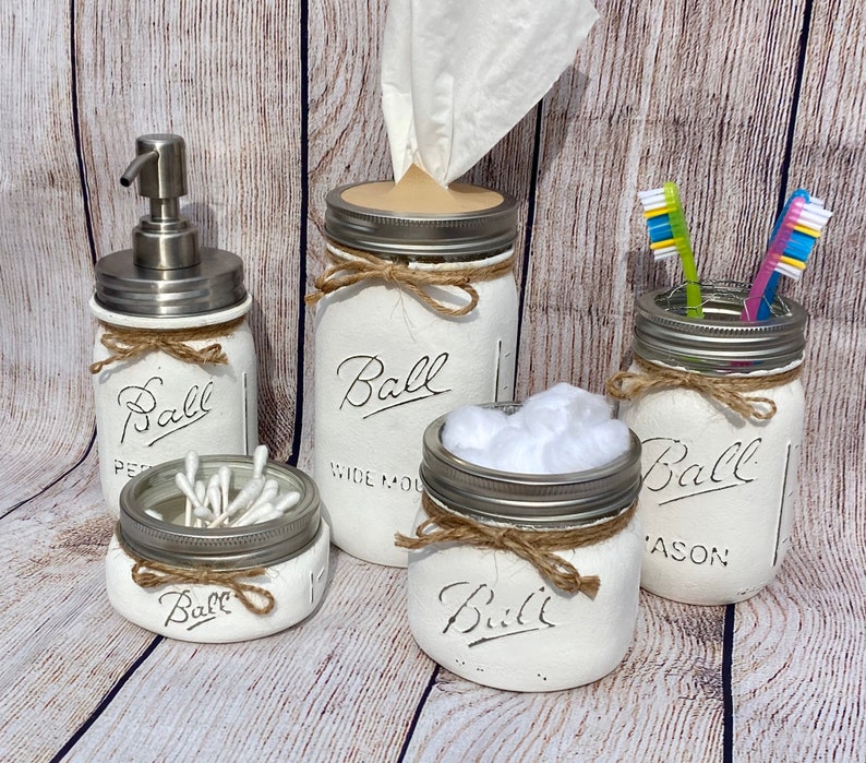 Mason Jar bathroom set//bathroom mason jars//mason jar decor// Etsy