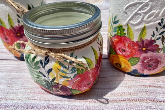 Decoupage Mason Jars/ Decoupage Home Decor/ Decoupage Glass - Etsy