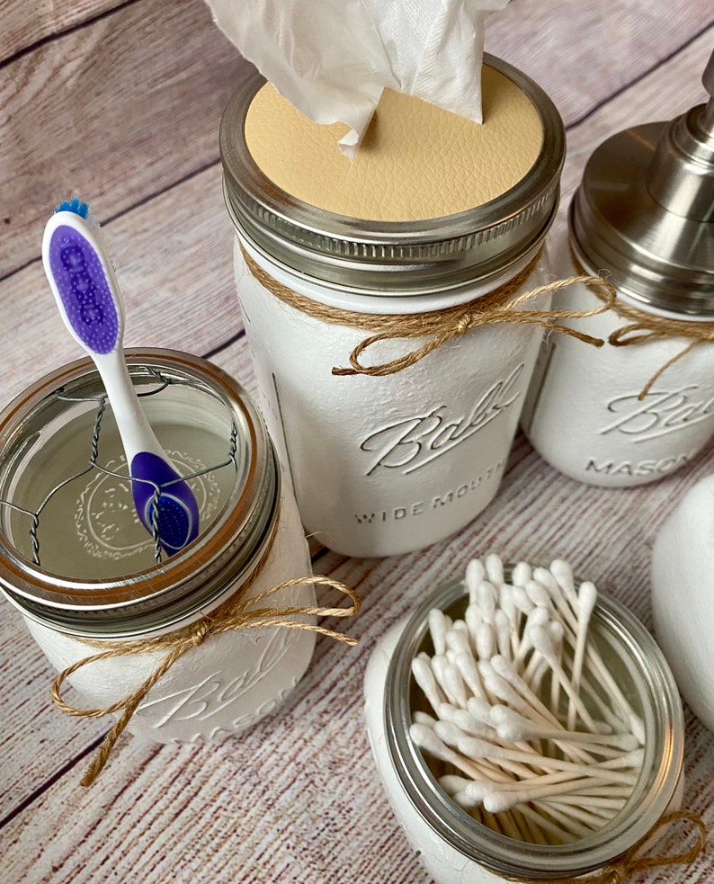 Mason Jar Bathroom Set//bathroom Mason Jars//mason Jar Decor// Etsy