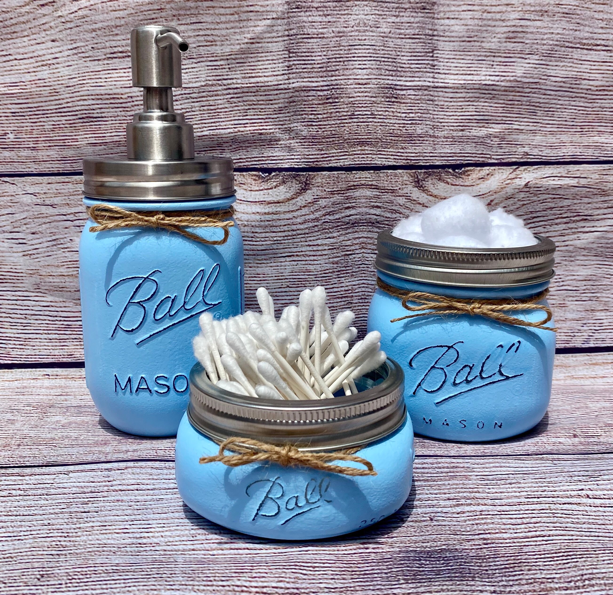 Mason Jar Cotton Ball Holder//mason jar bathroom decor sets// Etsy