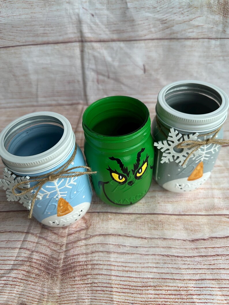 Snowman Mason Jar/handmade Holiday Jars/snowman Decor/grinch Gifts