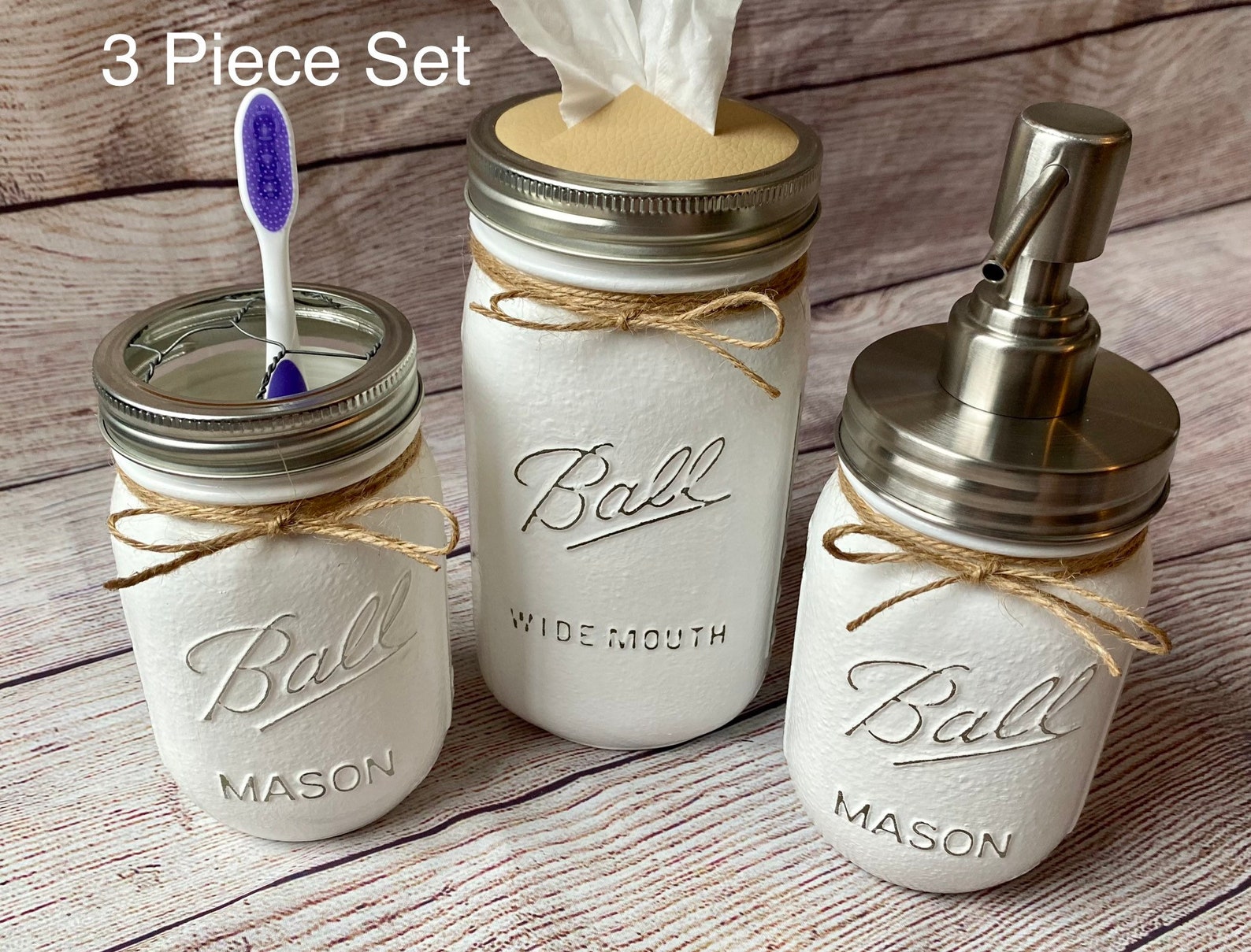 Mason Jar Bathroom Set//bathroom Mason Jars//mason Jar Decor// - Etsy