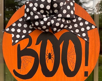 Halloween Door Hanger/Fall door decor/Boo sign/Halloween decor/Wooden Door Hanger/Halloween Welcome Sign/Spider webs/spooky/pumpkin porch