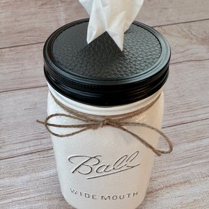 Mason jar decor/mason jar tissue holder/mason jar bathroom set/mason jar bathroom accessories/Tissue Box/black mason jar lid rings/black top image 2