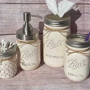 Mason Jar bathroom set/bathroom mason jars/mason jar decor/soap dispenser/mason jar bathroom decor/farmhouse soap dispenser/bathroom decor