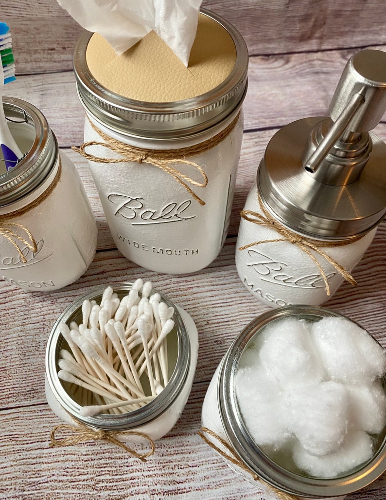 Mason Jar Cotton Ball Holder//mason Jar Bathroom Accessories// Etsy