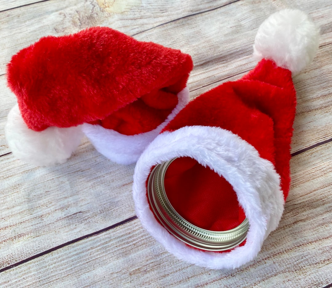 Mason Jar Santa Hats/ Mason Jar Christmas Gifts/ Small Santa Hats