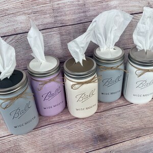 Mason jar decor/mason jar tissue holder/mason jar bathroom set/mason jar bathroom accessories/Tissue Box/black mason jar lid rings/black top image 4