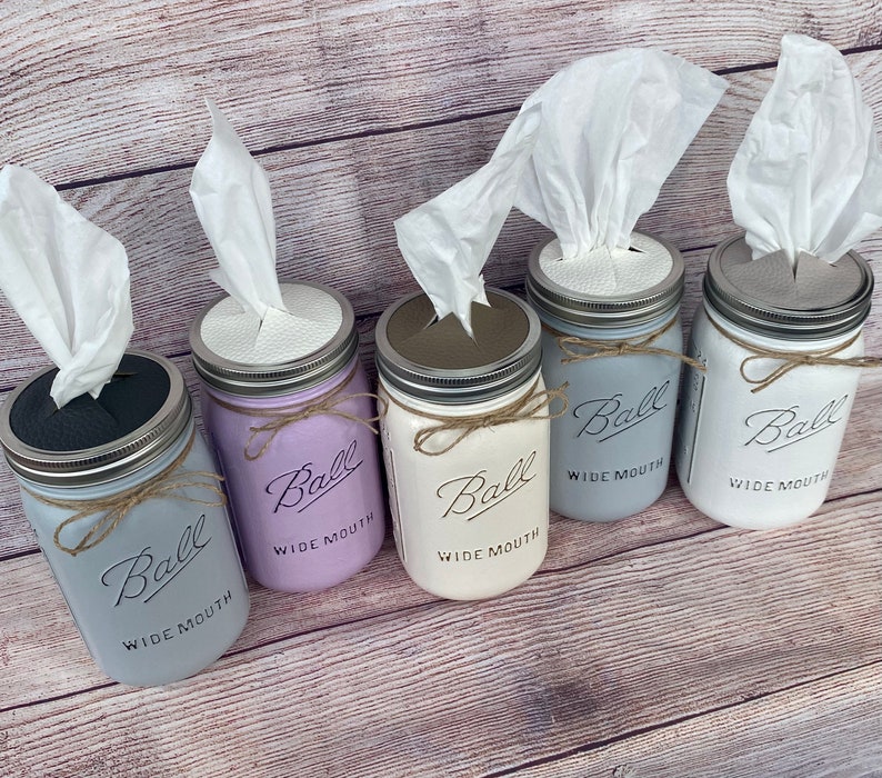 Mason jar decor/mason jar tissue holder/mason jar bathroom set/mason jar bathroom accessories/Tissue Box/black mason jar lid rings/black top image 4