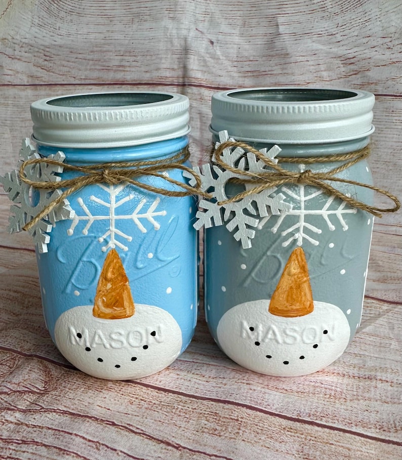 Snowman Mason Jar/handmade Holiday Jars/snowman Decor/grinch Gifts