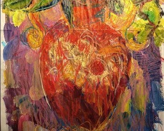 Red Vase from Margherita, acrylic on newsprint