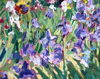 Irises at Monet's Garden in Giverny--acrylic on linen by  Blair Pessemier