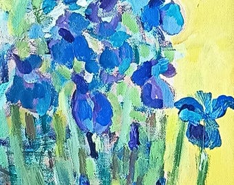IRIS Yellow Background    Original Painting  Blair Pessemier