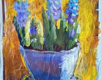 Purple Hyacinths , acrylic on newsprint by Laurie Fox Pessemier