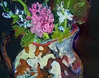 Bravo Spring Flowers, an original painting on black paper by Laurie Fox Pessemier